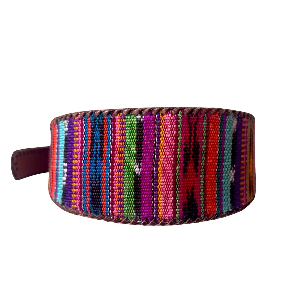 Vintage 80s Land's End Handwoven Guatemalan Serape Leather Waist Cincher